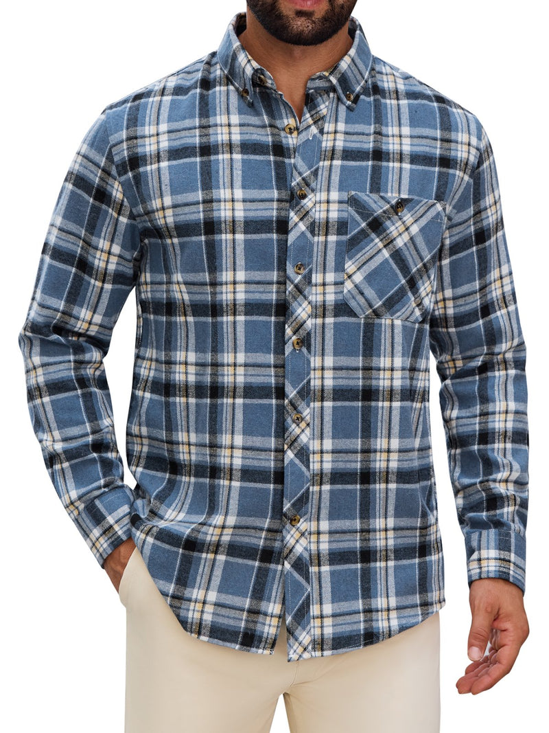 Alimens & Gentle Mens Flannel Shirts Casual Button Down Long Sleeve Plaid Shirts With Pocket Regular Fit Cloth For Winter