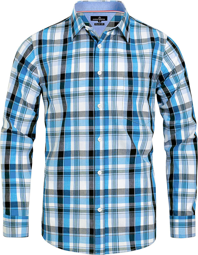 Alimens Men's Plaid Button Down Shirts Cotton Long Sleeve Dress Shirts Regular Fit Gingham Shirts