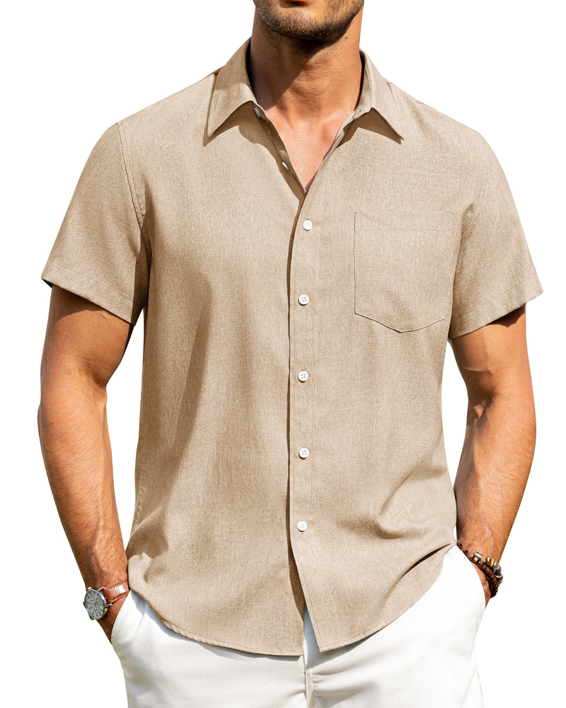 Alimens & Gentle Mens Linen Shirts Short Sleeve Button Down Shirts Wrinkle Free