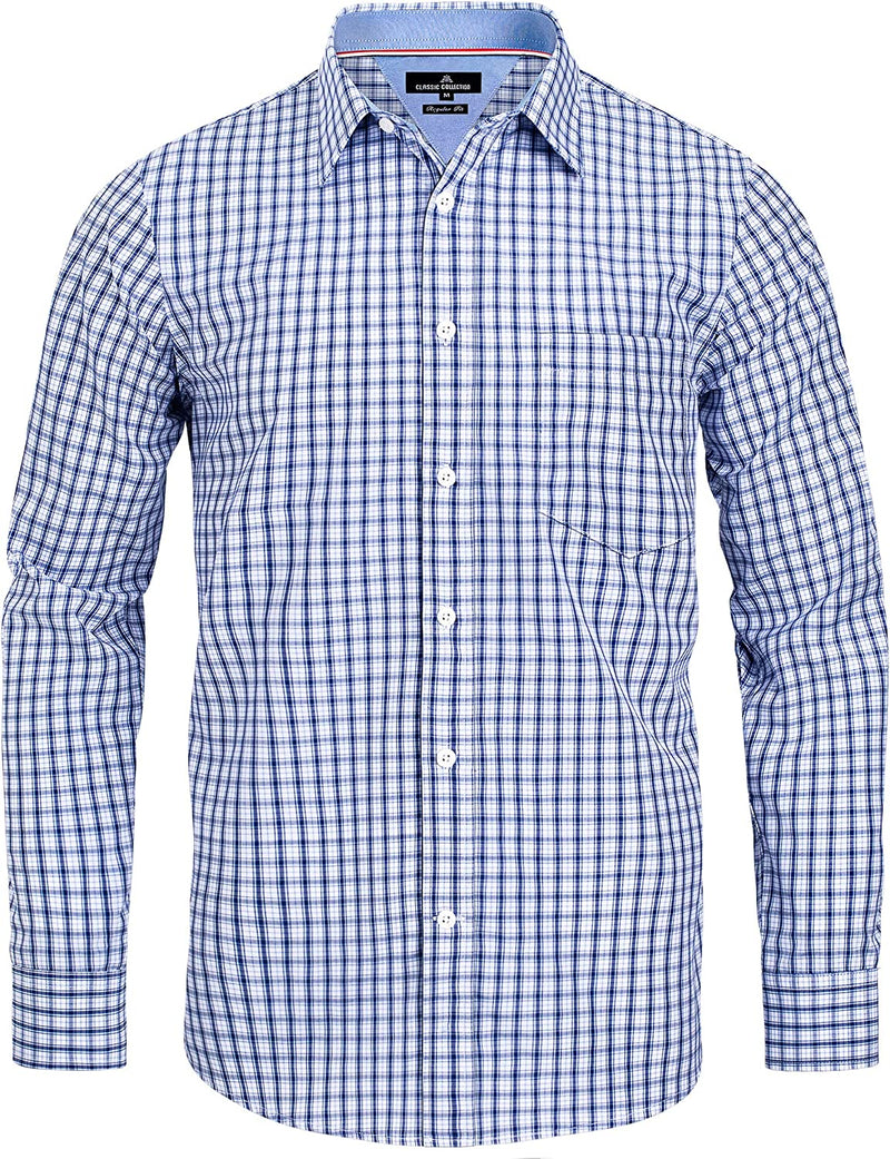 Alimens Men's Plaid Button Down Shirts Cotton Long Sleeve Dress Shirts Regular Fit Gingham Shirts
