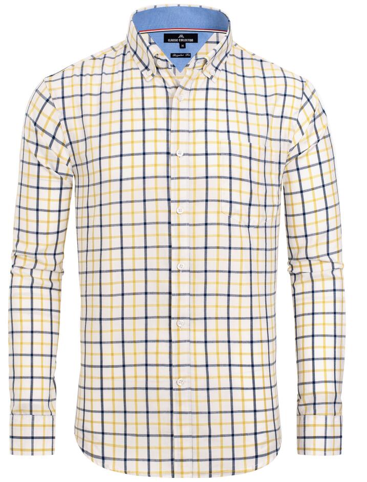 Alimens Men's Plaid Button Down Shirts Cotton Long Sleeve Dress Shirts Regular Fit Gingham Shirts